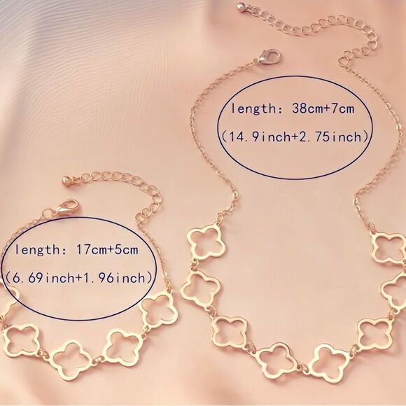 NWT CLOVER BRACELET & NECKLACE BUNDLE I GOLDTONE MEASUREMENTS PROV. In 5th PHOTO - Picture 5 of 5